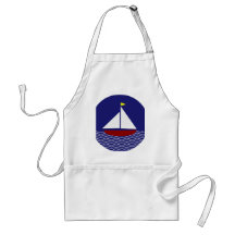 Navy Blue and Red Sailboat Design Aprons