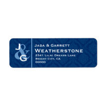 Navy Blue and White Monogram Wedding V005AB Return Address Label
