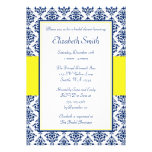 Navy Blue and Yellow Damask Bridal Shower Invites