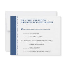 Navy blue beaded border wedding RSVP response card