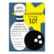 Navy Blue Bowling Bash Bowling Birthday Party Invite