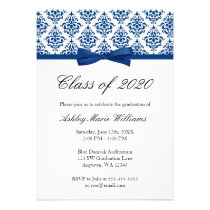 Navy Blue Damask Bow Graduation Announcement invitations