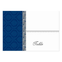 Navy Blue Damask Place Card - Wedding Party Business Card Template