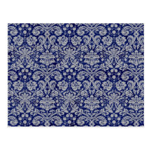 Navy Blue Damask Postcard