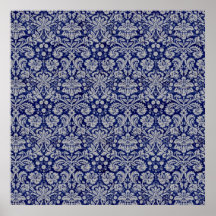 Navy Blue Damask Posters