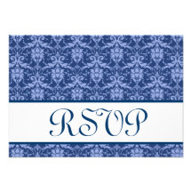 Navy Blue  Damask RSVP Wedding Response Custom Announcement
