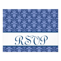 Navy Blue  Damask RSVP Wedding Response Invitations