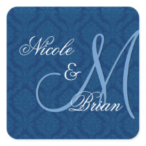 Navy Blue Damask Wedding Bride Groom Monogram