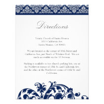 Navy Blue Damask Wedding Direction Card invitations