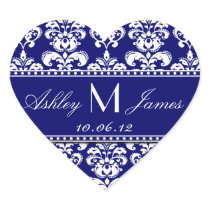 Navy Blue Damask Wedding Favour Sticker
