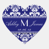 Navy Blue Damask Wedding Favour Sticker stickers