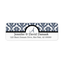 Navy Blue Damask Wedding Monogram Address Labels labels