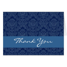 Navy Blue Damask with Lace Thank You H202 Card