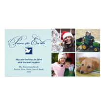 Navy blue dove peace on earth holiday greeting personalized photo card