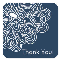 Navy Blue Floral Thank You Bridal Shower Favour Square Stickers