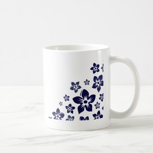 navy blue flowers coffee mug