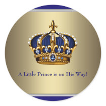 Navy Blue Gold Crown Prince Baby Shower Sticker