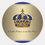 Navy Blue Gold Crown Prince Baby Shower Sticker