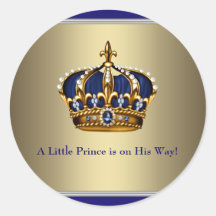 Navy Blue Gold Crown Prince Baby Shower Sticker