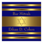 Navy Blue Gold Star of David Bar Mitzvah Invite