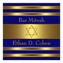Navy Blue Gold Star of David Bar Mitzvah invitations