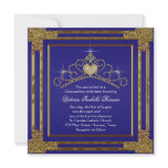 Navy Blue Gold Tiara Sweet 15 Quinceanera invitations