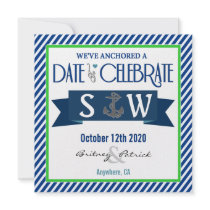 Navy Blue Green White Nautical Wedding Invitations