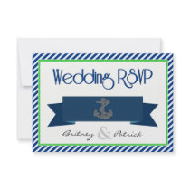 Navy Blue Green White Nautical Wedding RSVP Cards Personalized Announcement