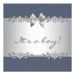Navy Blue Grey Pinstripe Boy Shower Personalized Announcements