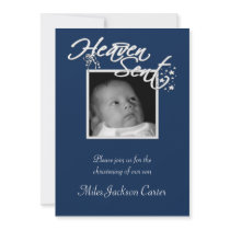 Navy Blue Heaven Sent Boy Photo Christening Personalized Announcement