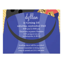 Navy Blue In The Bag Bowling Birthday Party Invites