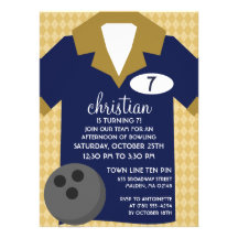 Navy Blue Join the Team Bowling Birthday Party Announcement