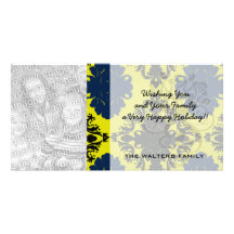 navy blue lime green black diamond damask pattern personalized photo card