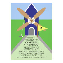 Navy Blue Miniature Golf Windmill Birthday Party Personalized Invitation