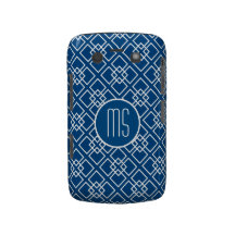 Navy Blue Monogram Geometric Pattern Blackberry Bold Covers