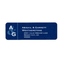 Navy Blue Monogram Wedding V002 Custom Return Address Labels