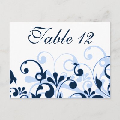 Navy Blue Pale Blue White Wedding Table Cards Postcard by wasootch
