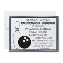Navy Blue Party Down the Lane Bowling Party Personalized Invitation