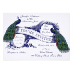 Navy Blue Peacocks Vintage Wedding Personalized Invite