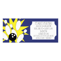 Navy Blue Rolling Good Time Bowling Birthday Party Personalized Invitations