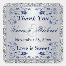 Navy Blue Silver FAUX Foil Wedding Favor Sticker