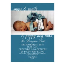 Navy Blue Snips & Snails Photo Birth Announcements