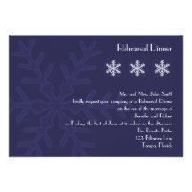 Navy Blue Snowflake Wedding Rehearsal Dinner Custom Announcements