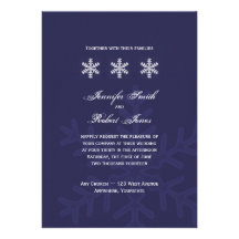 Navy Blue Snowflake Winter Wedding Invitation