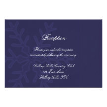 Navy Blue Snowflake Winter Wedding Reception Custom Invites