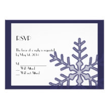 Navy Blue Snowflake Winter Wedding Response Card Custom Invites