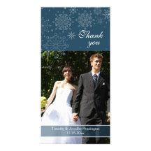 Navy blue snowflakes winter wedding thank you personalized photo card