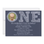 Navy Blue The Big One First Birthday Party Custom Invite