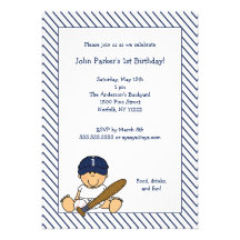 Navy Blue White Baseball 1st Birthday Party Invite