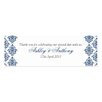 Navy Blue White Damask Floral Wedding Favour Tags